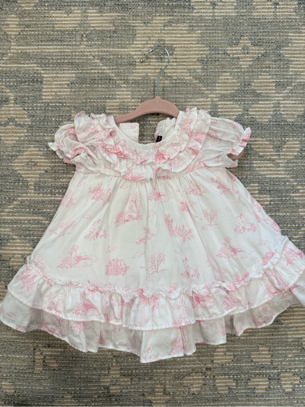 Janie and Jack Ruffled Baby Dress with Pink Toile Print